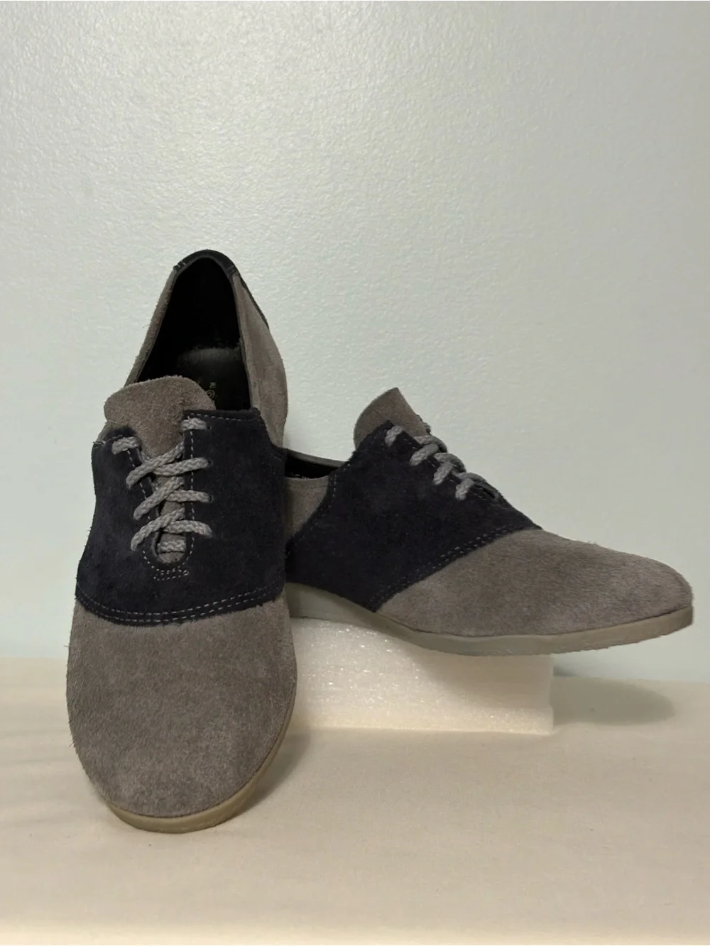 Women’s Armadillo Two-Tone Gray&Navy Suede Oxford Flats-Stylish Casual Loafers